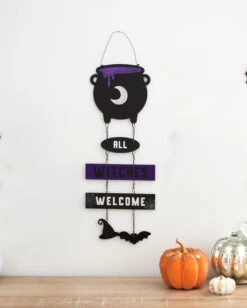 All Witches Welcome Mit Hexenkessel 30cm -Halloween Lieferungen all witches welcome hexenkessel haengeschild 30cm halloween horror und hexen dekoration witchy halloween decoration 53409 3