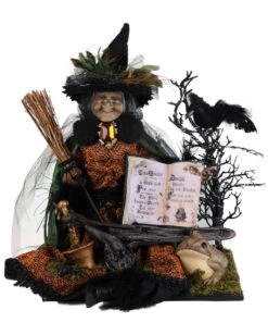 Beleuchtete Geisterhexe Mit Kröte & Zauberbuch 50cm