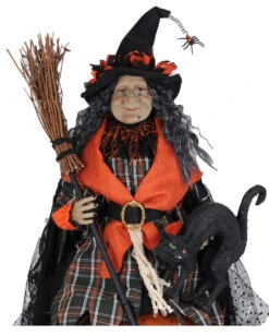 Halloween Hexe Mit Leuchtendem Kürbis & Katze 68cm -Halloween Lieferungen halloween hexe mit katze und beleuchtetem kuerbis halloween witch with light up pumkin and cat 54766 03