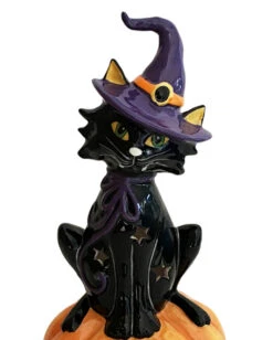 Schwarze Katze Auf Halloween Kürbis Teelichthalter 29cm 5 Schwarze Katze Auf Halloween Kürbis Teelichthalter 29cm -Halloween Lieferungen hexenkatze auf kuerbis keramik teelichthalter halloween wohnaccessoires und homeware witch cat on pumpkin cearmic candle house 54636