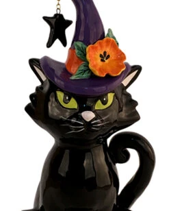 Schwarze Katze Mit Hexenhut Keramik Figur 31cm -Halloween Lieferungen hexenkatze keramik figur halloween und gothic wohnungsdeko und homeware witchs car familiar figurine 54646