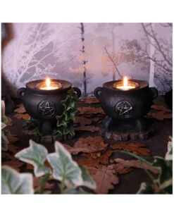 Hexenkessel Mit Efeu Kerzenhalter 2er Set -Halloween Lieferungen hexenkessel mit efeu teelichthalter 2er set witches cauldron with ivy candle holder halloween tischdeko 51064 07