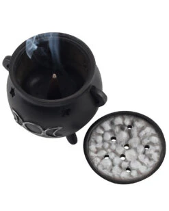 Hexenkessel Mit Dreifach-Mond Räucherkegel Halter -Halloween Lieferungen hexenkessel mit triple moon raeucherkegel halter triple moon witch cauldron incense cone holder gothic deco 50699 03