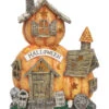 Beleuchtetes Halloween Kürbis Haus 28cm -Halloween Lieferungen leuchtendes haunted pumpkin haus 28cm light up haunted pumpkin house decor halloween kuerbis haus deko 54148