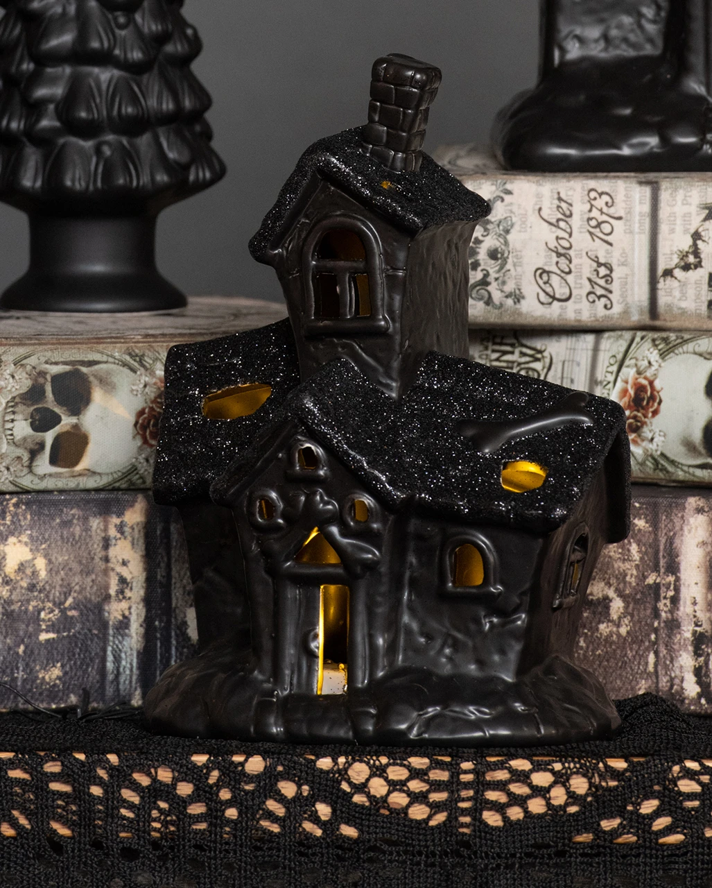 Beleuchtete Grusel Glitzer Geisterhaus Deko 4 Beleuchtete Grusel Glitzer Geisterhaus Deko – Bild 2