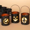 Halloween Metall Laternen Schwarz 11cm 3er Set -Halloween Lieferungen schwarze halloween metall laternen 11cm 3er set metal lighted halloween luminary lantern halloween led lampen 54172