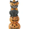 Schwarze Katze Auf Halloween Kürbisstapel LED Figur 28cm -Halloween Lieferungen schwarze katze auf halloween kuerbissen halloween und gothic homeware und wohnungsdeko black cat on halloween pumpkins with led 54580