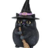 Schwarze Katze Mit Besen & Hexenhut -Halloween Lieferungen schwarze katze mit hexenhut black cat with witch hat and broom gothic figur geschenkartikel 39255 01