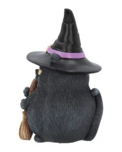 Schwarze Katze Mit Besen & Hexenhut -Halloween Lieferungen schwarze katze mit hexenhut black cat with witch hat and broom gothic figur geschenkartikel 39255 03