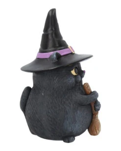 Schwarze Katze Mit Besen & Hexenhut -Halloween Lieferungen schwarze katze mit hexenhut black cat with witch hat and broom gothic figur geschenkartikel 39255 06