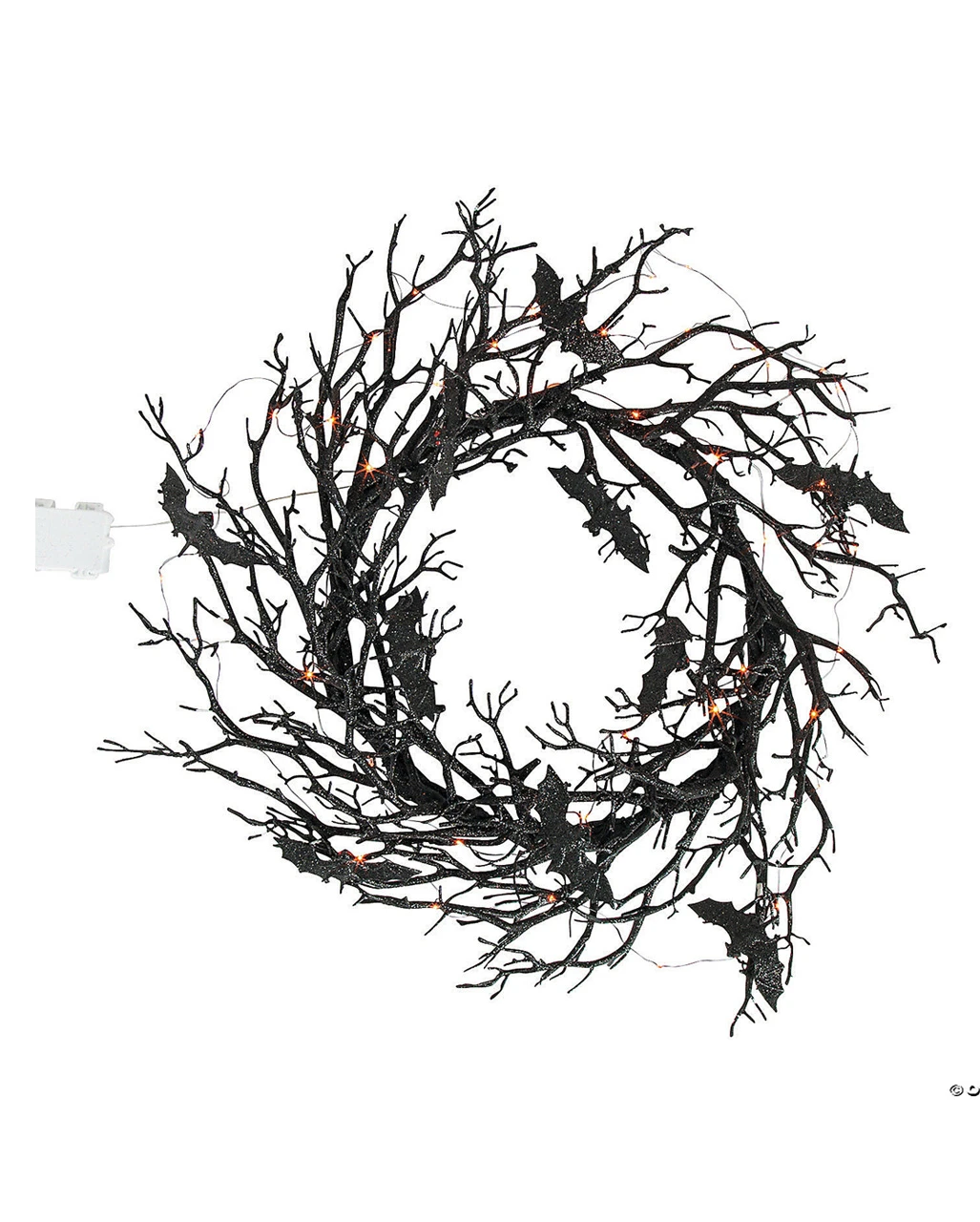 Schwarzer Gothic Kranz Mit Fledermäusen & LED Licht 3 Schwarzer Gothic Kranz Mit Fledermäusen & LED Licht