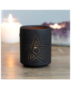 Schwarzer Teelichthalter Mit Pentagramm 5 Schwarzer Teelichthalter Mit Pentagramm -Halloween Lieferungen schwarzer pentagramm teelichthalter black pentagram tealight holder gothic deko halloween dekoration 50820 02