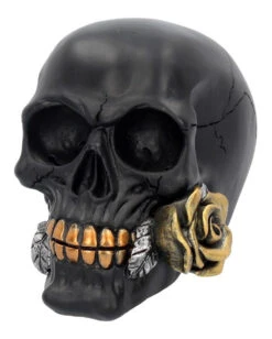 Schwarzer Totenschädel Mit Goldener Rose 15cm 9 Schwarzer Totenschädel Mit Goldener Rose 15cm -Halloween Lieferungen schwarzer totenkopf mit goldener rose black skull with golden rose gothic deko gothic totenkopf 54621 02