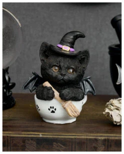 Schwarzes Hexen Kätzchen Mit Hexenbesen In Teetasse -Halloween Lieferungen schwarzes hexen kaetzchen in teetasse blck witch cat in tea cup halloween tichsdeko halloween figur 50723 06