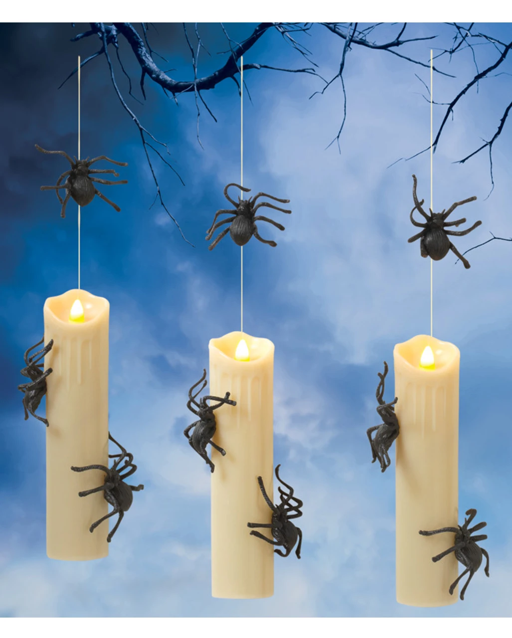 3er Set Schwebende LED Kerzen Mit Spinnen 3 3er Set Schwebende LED Kerzen Mit Spinnen