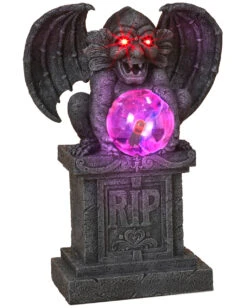 Halloween Lieferungen 3 Gargoyle Sitzend Auf Grabstein Mit Licht