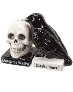Totenschädel & Rabe Als Salz & Pfefferstreuer -Halloween Lieferungen totenkopf und rabe salz und pfefferstreuer skull and raven salt and pepper shaker gothic tischdeko 54743 06