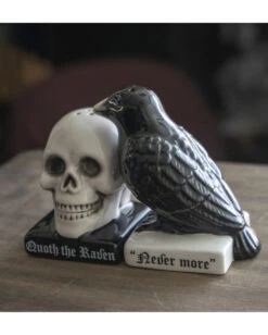 Totenschädel & Rabe Als Salz & Pfefferstreuer -Halloween Lieferungen totenkopf und rabe salz und pfefferstreuer skull and raven salt and pepper shaker gothic tischdeko 54743 07