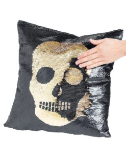 Totenschädel Wendepailletten Kissen Schwarz Gold 7 Totenschädel Wendepailletten Kissen Schwarz Gold -Halloween Lieferungen totenschaedel kissen mit flip pailletten skull flip sequin halloween pillow 39249 3