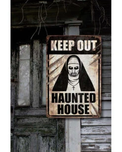 Keep Out Haunted House Warnschild Nonne 24x36 Cm -Halloween Lieferungen warnschild nonne keep out haunted house warning sign halloween halloween wanddeko schild 53313 2